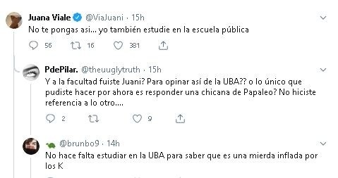 La respuesta de Viale, y los comentarios de varios usuarios.