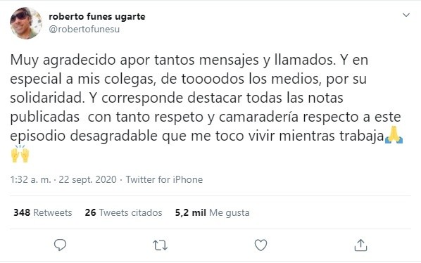 El mensaje de Robertito Funes tras la agresión