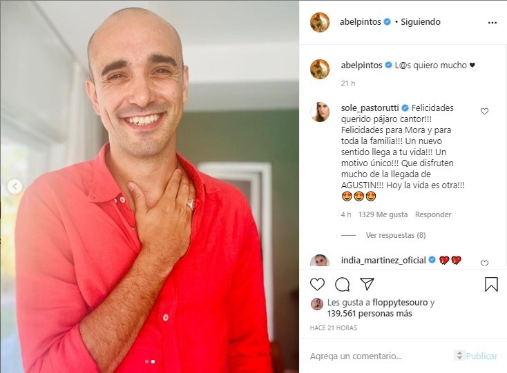 La dulce foto de Abel Pintos ante el nacimiento de su hijo