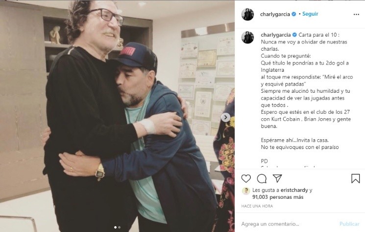 El sentido posteo de Charly García a Diego Maradona